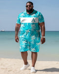 Big & Tall Hawaiian Tropical Graphic Polo Shorts Set for big men view 1