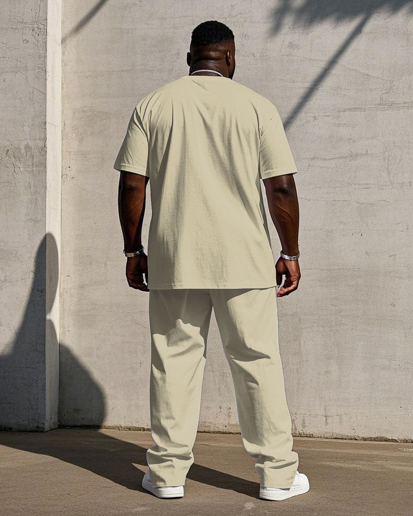 Big & Tall Khaki Blue Streetwear T-Shirt Pants Set for big men view 4