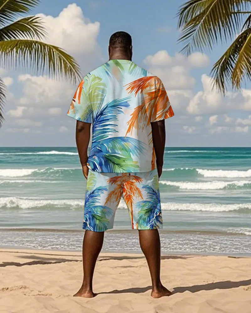 Big & Tall Hawaiian Graphic T-Shirt Shorts Set for big men view 4
