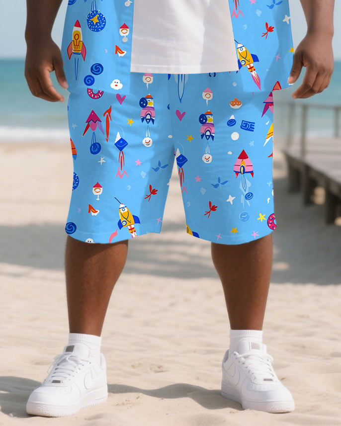 Big & Tall Hawaiian T-Shirt Shorts Set for big men view 3