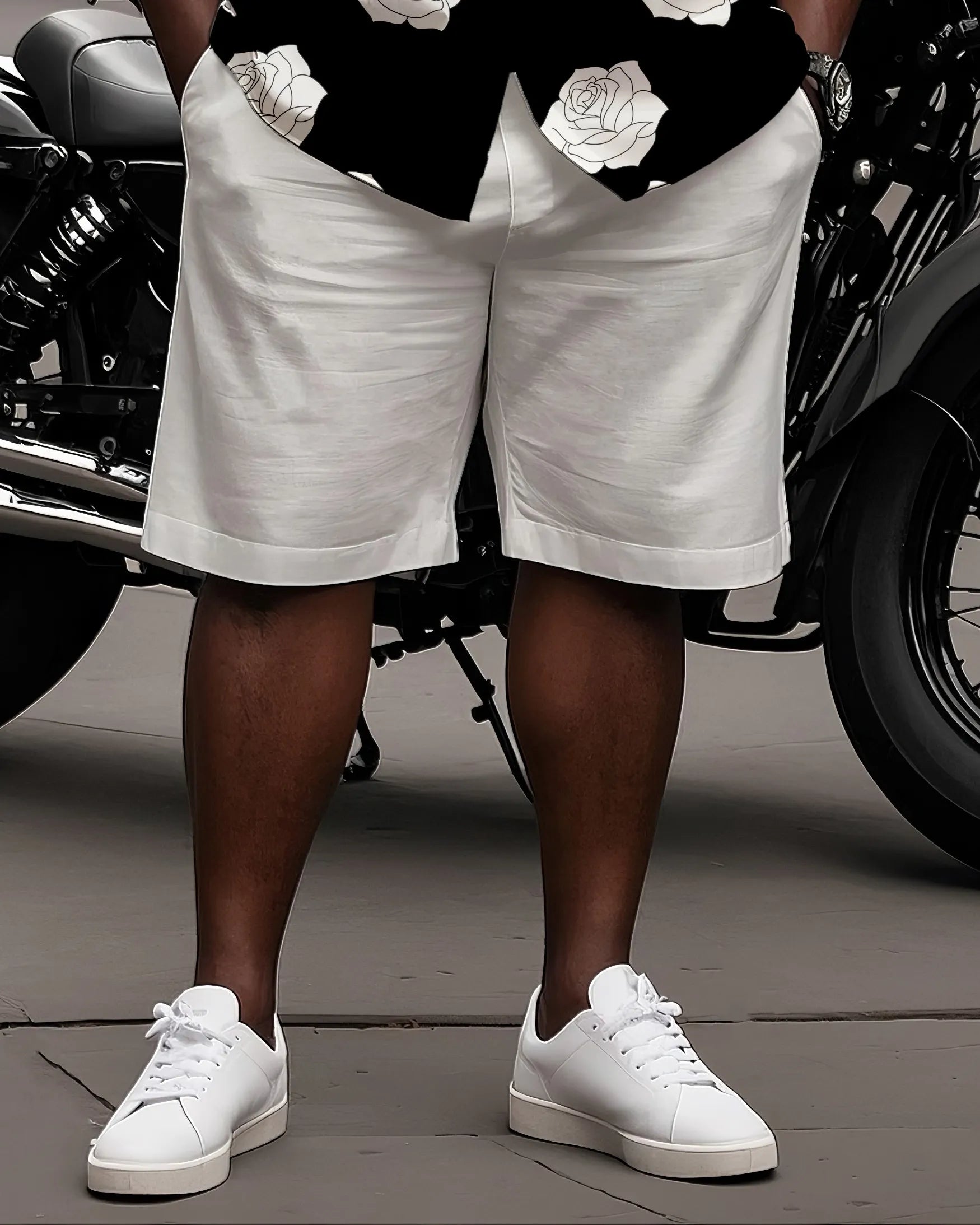 Big & Tall Black White Streetwear T-Shirt Shorts Set for big men view 3
