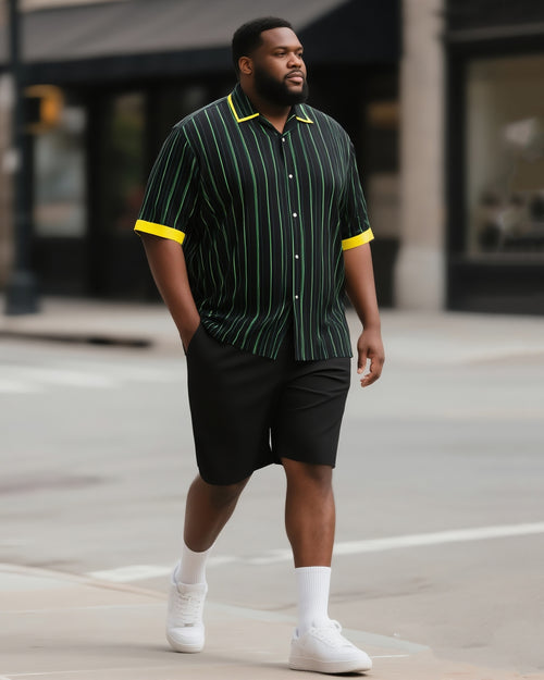 Big & Tall Striped Streetwear T-Shirt Shorts Set for big men view 1