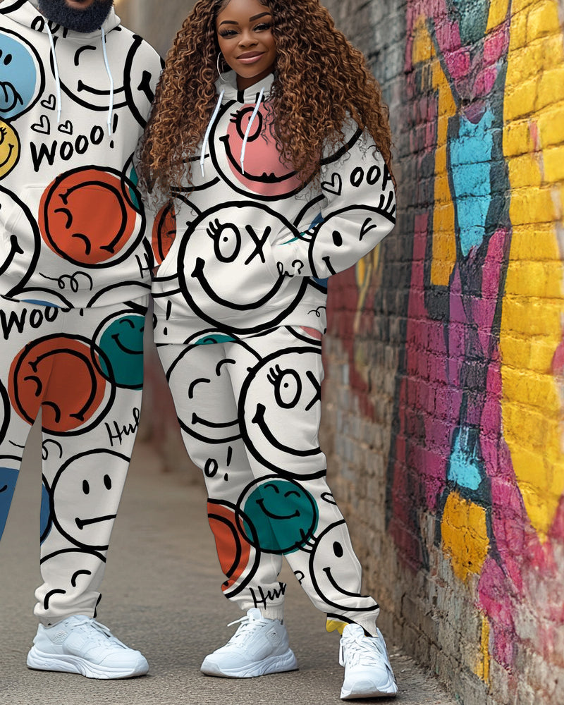Big & Tall Graphic Smiley Hoodie Sweatpants Set for big men view 6