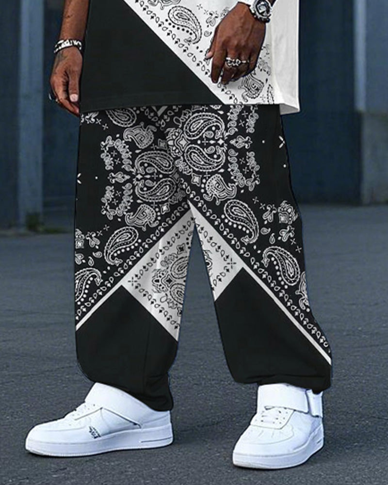 Big & Tall Black White Colorblock Vest Pants Set for big men view 3