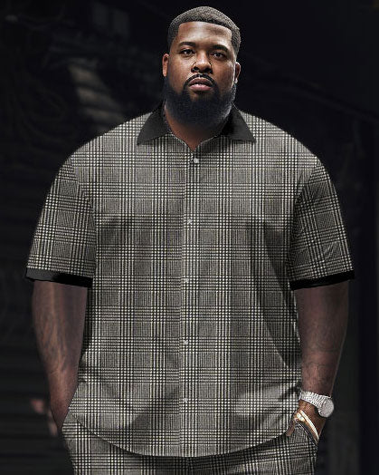 Big & Tall Plaid Business Casual Shirt Pants Set for big men view 2