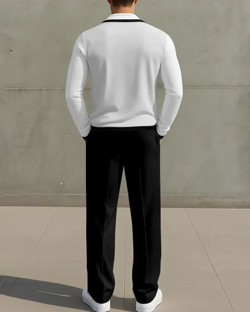 Big & Tall Black White Business Casual Two-piece Set for big men view 2