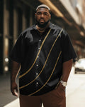 Big & Tall Striped Business Casual Short Sleeve Shirt for big men