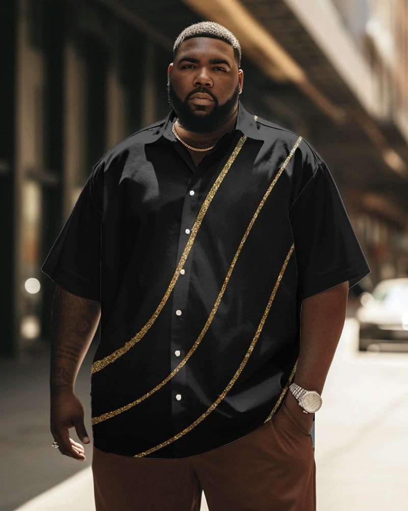 Big & Tall Striped Business Casual Short Sleeve Shirt for big men