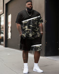 Big & Tall Graphic Camouflage T-Shirt Shorts Set for big men view 1