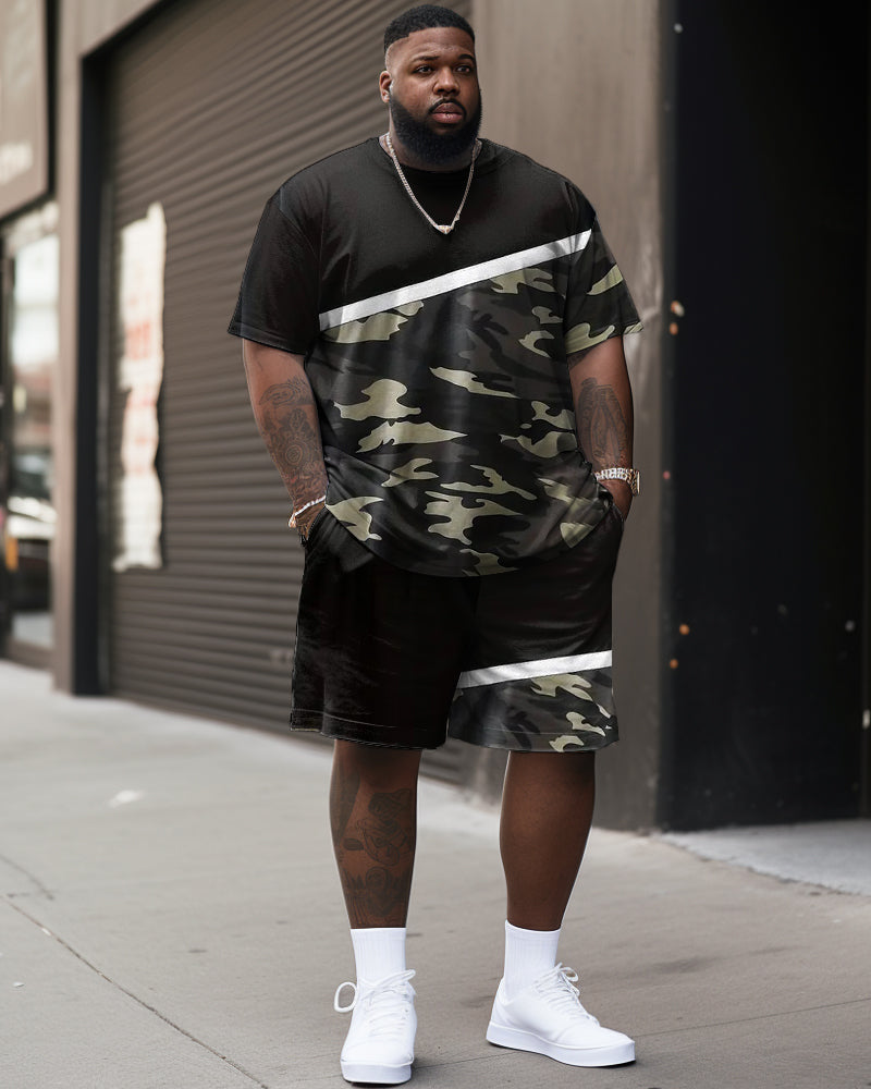 Big & Tall Graphic Camouflage T-Shirt Shorts Set for big men view 1