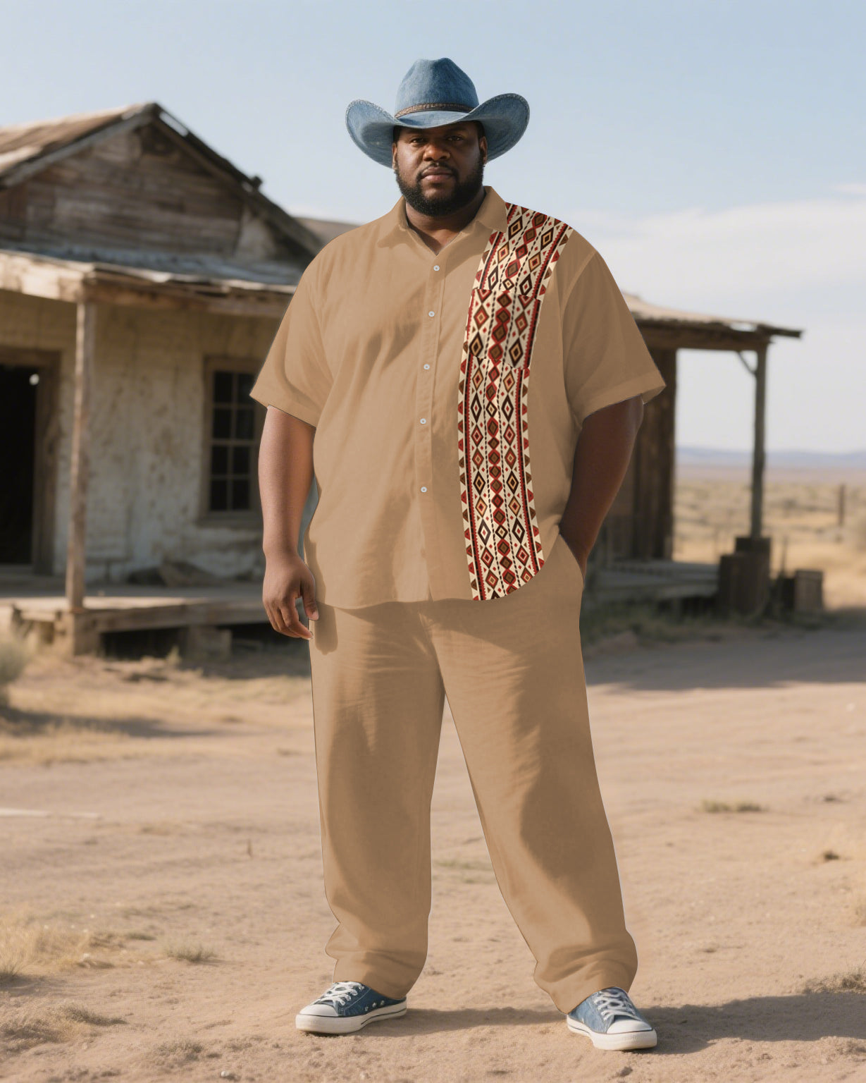 Big & Tall Western Colorblock T-Shirt Pants Set for big men view 1