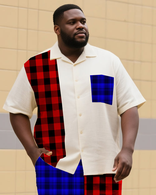 Big & Tall Colorblock Plaid T-Shirt Shorts Set for big men view 2