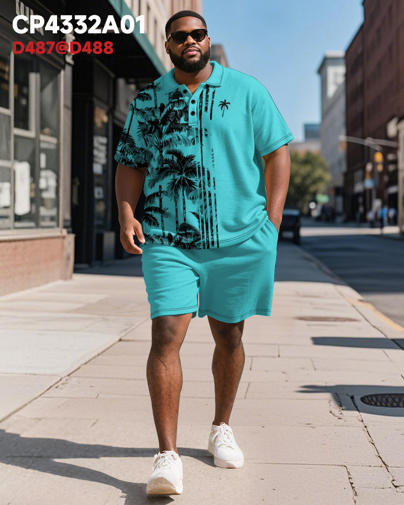 Big & Tall Hawaiian Striped Graphic Polo Shorts Set for big men view 6