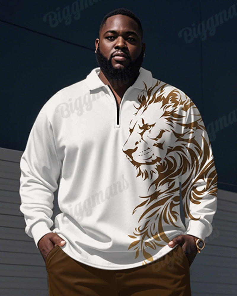 Big & Tall Brown Graphic Polo Pants Set for big men view 2