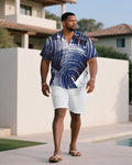 Big & Tall White Blue Graffiti T-Shirt Shorts Set for big men view 1