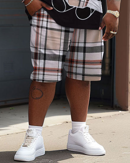 Big & Tall Plaid Graphic T-Shirt Shorts Set for big men view 4