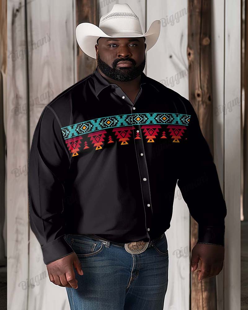 Big & Tall Red Western Denim Long Sleeve Shirt for big men