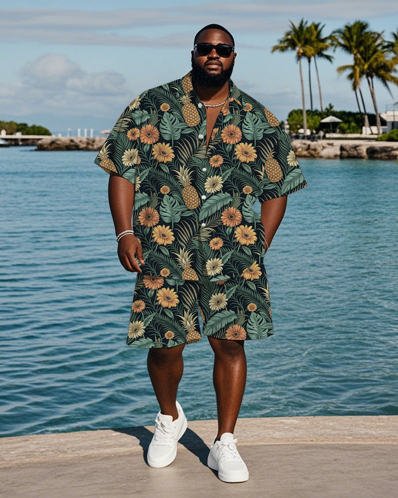 Big & Tall Hawaiian Graphic T-Shirt Shorts Set for big men view 1