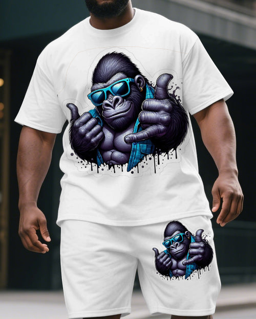 Big & Tall Graphic Streetwear T-Shirt Shorts Set for big men view 2