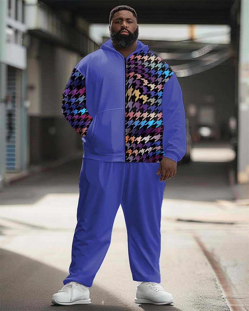 Big & Tall Graphic Patchwork Hoodie Sweatpants Set for big men view 1