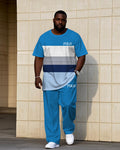 Big & Tall White Blue Striped T-Shirt Pants Set for big men view 1