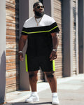 Big & Tall Colorblock Striped T-Shirt Shorts Set for big men view 2