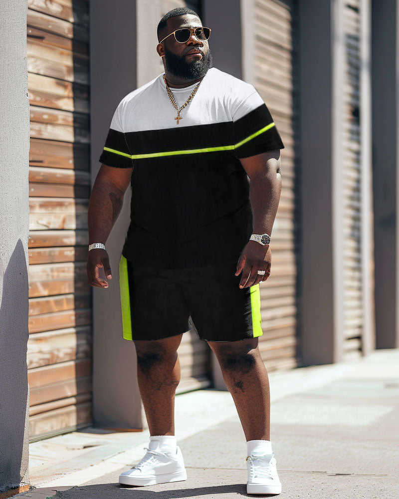 Big & Tall Colorblock Striped T-Shirt Shorts Set for big men view 2
