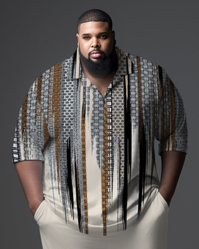 Big & Tall Geometric Graphic Polo Pants Set for big men view 2