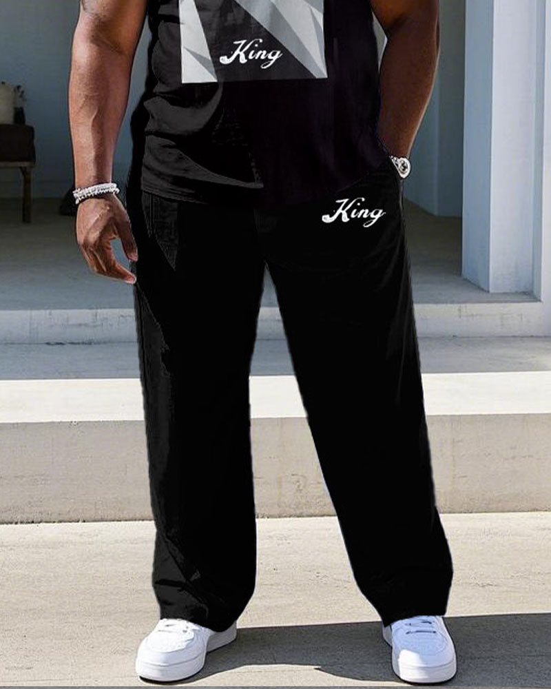 Big & Tall Black Colorblock T-Shirt Pants Set for big men view 3