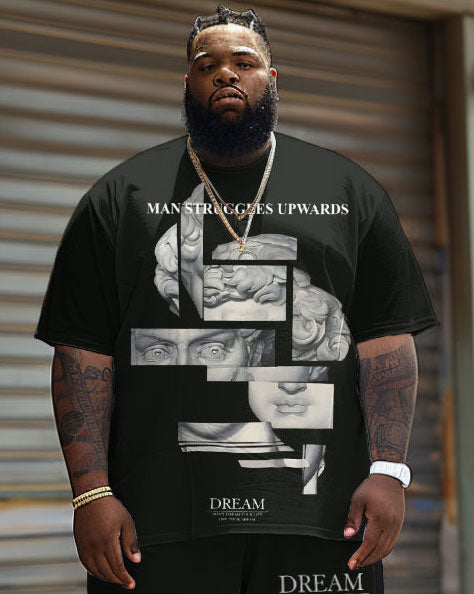 Big & Tall Graphic Vintage T-Shirt Shorts Set for big men view 3
