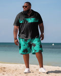 Big & Tall Hawaiian Colorblock Polo Shorts Set for big men view 1