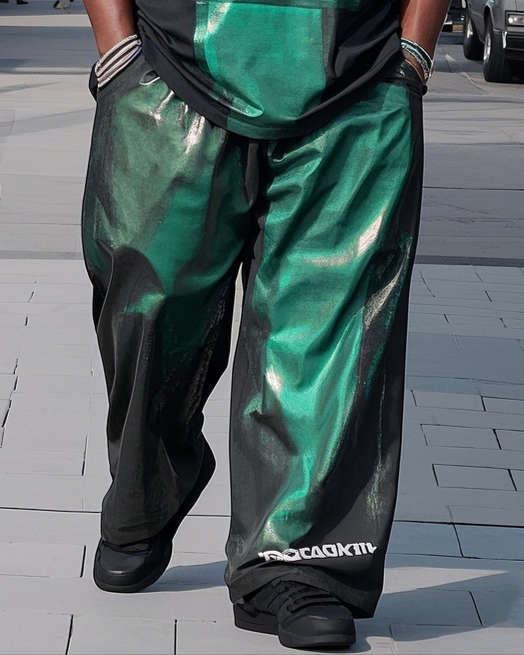 Big & Tall Green Gradient T-Shirt Pants Set for big men view 3