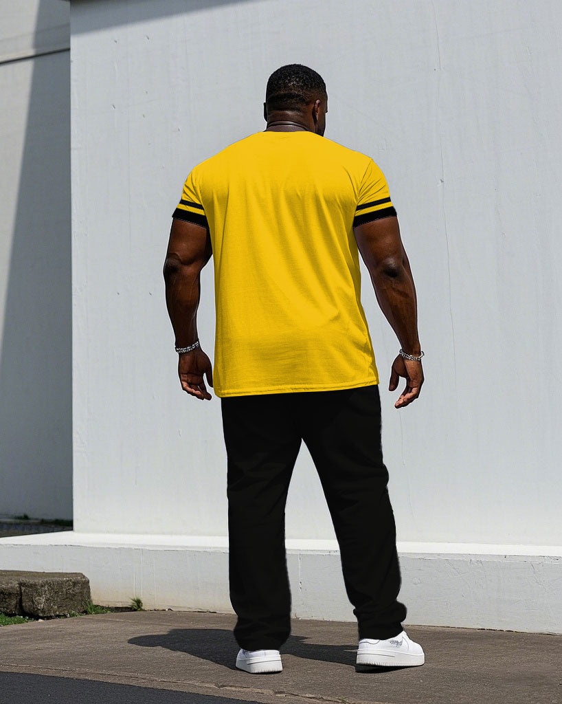 Big & Tall Black Yellow Streetwear T-Shirt Pants Set for big men view 4