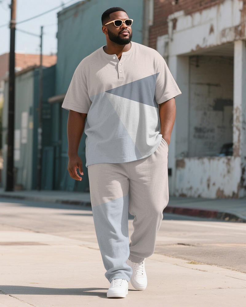 Big & Tall Blue Colorblock T-Shirt Pants Set for big men view 1
