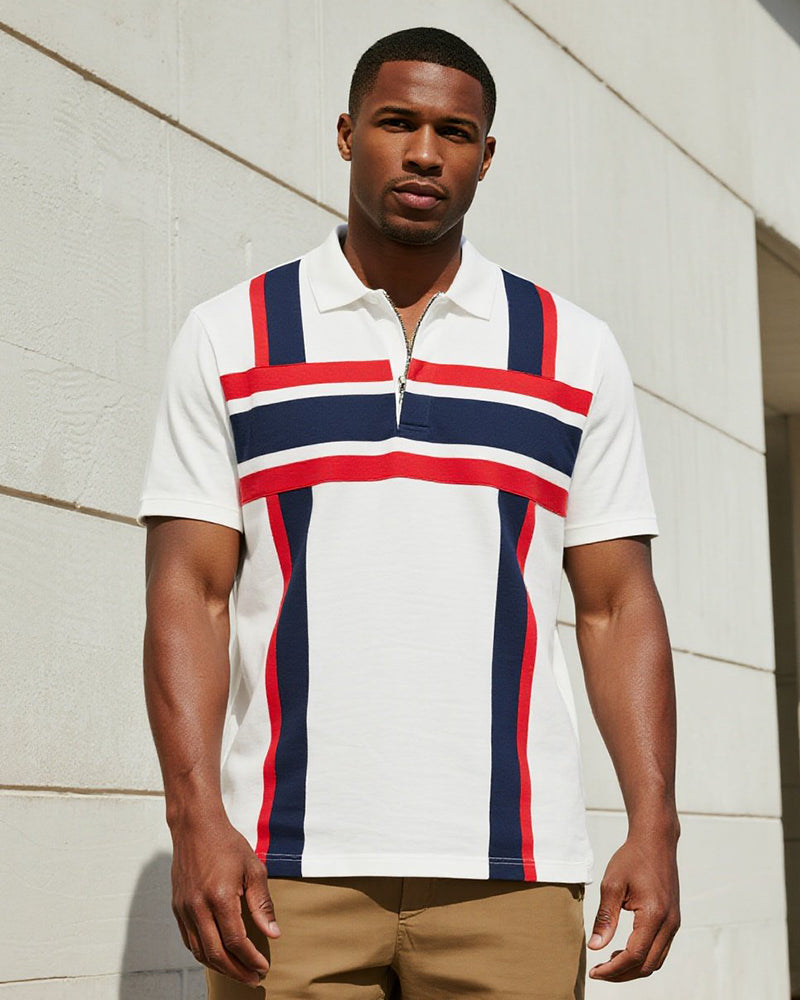 Big & Tall Blue Red Colorblock Polo Shirt for big men