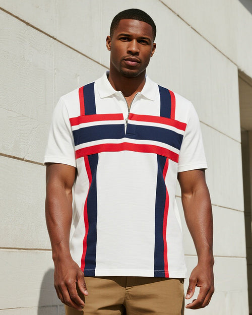 Big & Tall Blue Red Colorblock Polo Shirt for big men