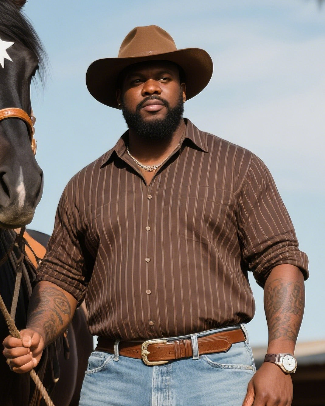 Big & Tall Brown Western Denim Jeans for big men view 2