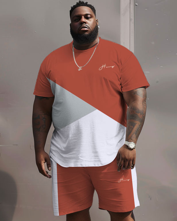 Big & Tall White Red Colorblock Two-piece Set for big men view 1