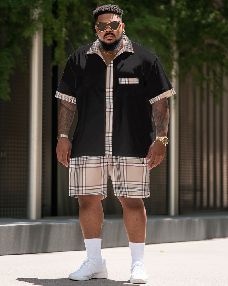 Big & Tall Colorblock Plaid T-Shirt Shorts Set for big men view 1