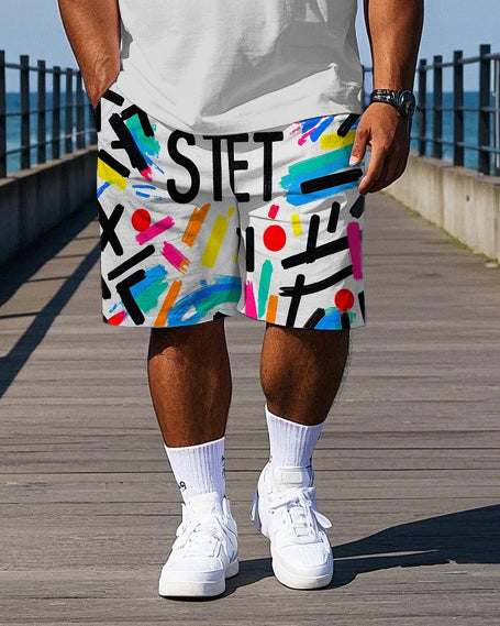 Big & Tall Striped Graphic Graffiti Polo Shorts Set for big men view 3