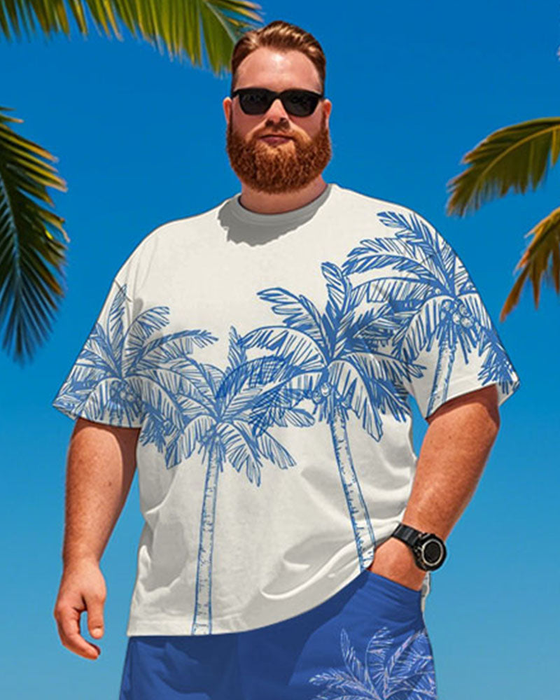 Big & Tall Blue Hawaiian Graphic T-Shirt Shorts Set for big men view 2