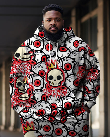 Big & Tall Red Graffiti Skull Hoodie Sweatpants Set for big men view 2