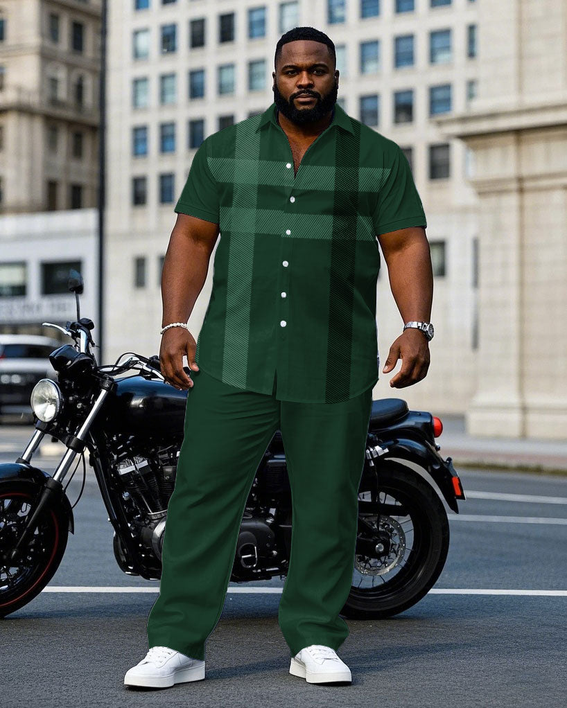Big & Tall Green Plaid T-Shirt Pants Set for big men view 1