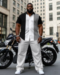 Big & Tall Black White Colorblock T-Shirt Pants Set for big men view 1