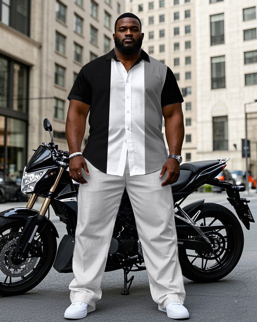 Big & Tall Black White Colorblock T-Shirt Pants Set for big men view 1