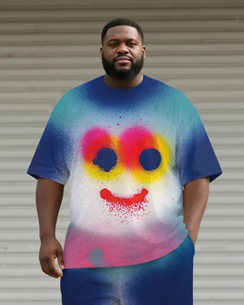 Big & Tall Blue Graphic Graffiti T-Shirt Shorts Set for big men view 2