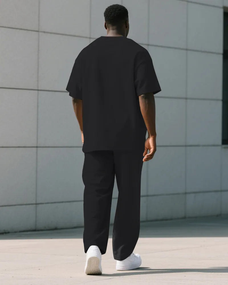 Big & Tall Black Graphic T-Shirt Pants Set for big men view 4