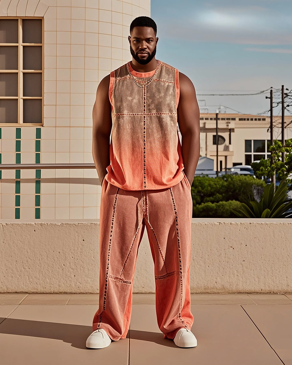 Big & Tall Gradient Vest Pants Set for big men view 1