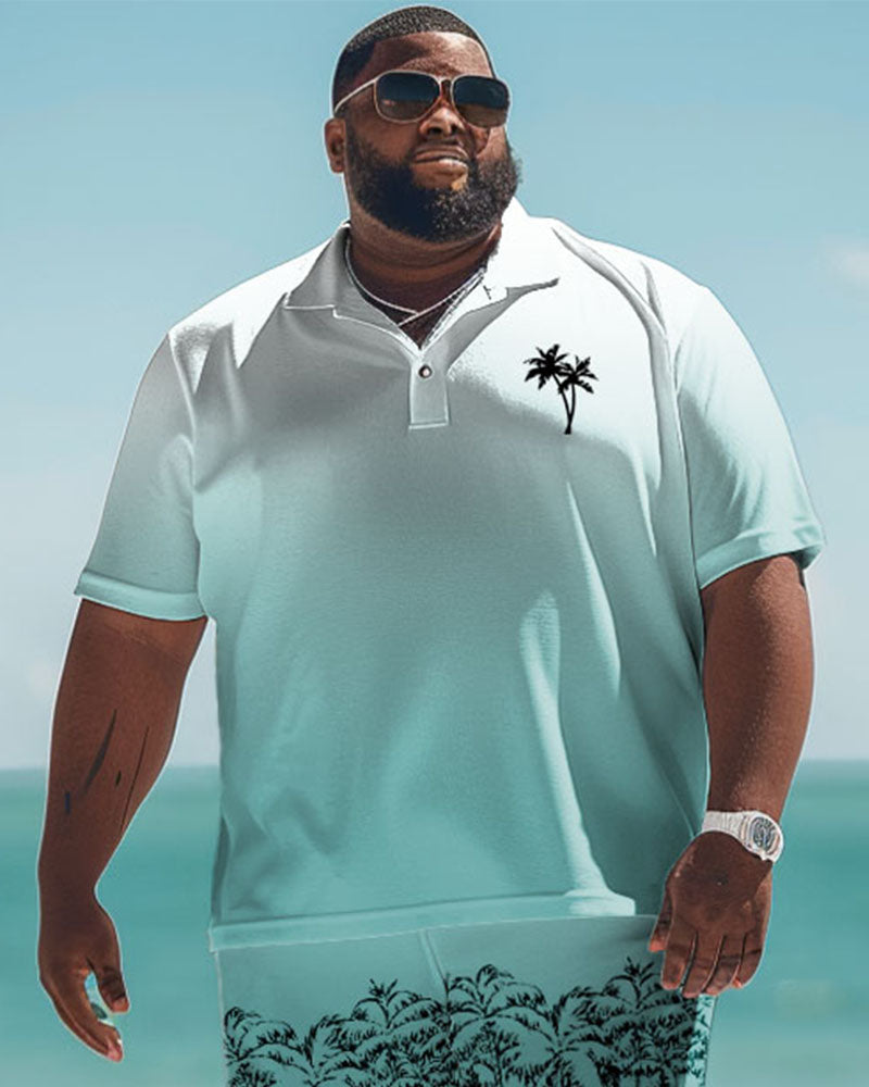 Big & Tall Hawaiian Gradient Graphic Polo Shorts Set for big men view 2