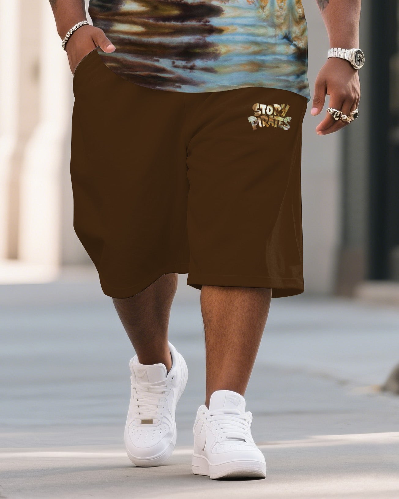 Big & Tall Colorblock Gradient T-Shirt Shorts Set for big men view 3